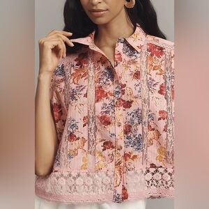 NWT Size XLP (P2P 27") -Anthro 100% Cotton Boxy Lace Buttondown Shirt (US$ 128)